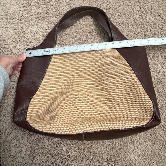 NWOT new Anthropologie Sonia raffia slouchy tote bag brown tan faux Leather - Picture 12 of 13